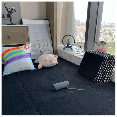 30 Stück 10 Mm Dicke Ineinander Greifende Plüsch-Teppichfliesen, Puzzle-Schaumstoffteppiche, Quadratische Teppiche, Leicht Zu Verlegende(Black,30x30cm) von NMVAWIPT