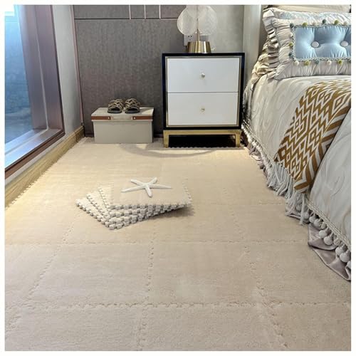 30 Stück 10 Mm Dicke Ineinander Greifende Plüsch-Teppichfliesen, Puzzle-Schaumstoffteppiche, Quadratische Teppiche, Leicht Zu Verlegende(Light Brown,30x30cm) von NMVAWIPT