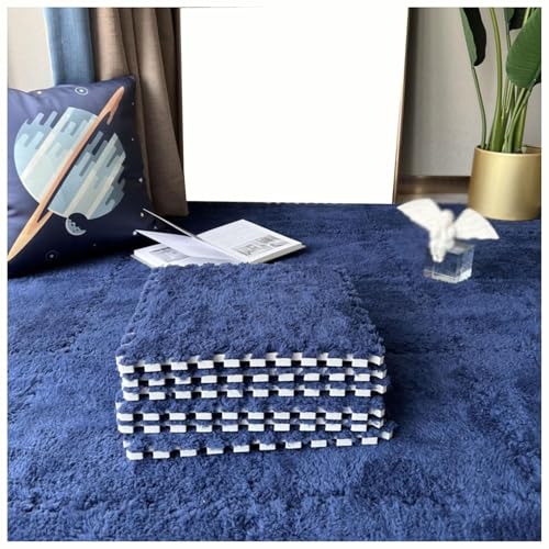 30 Stück 10 Mm Dicke Ineinander Greifende Plüsch-Teppichfliesen, Puzzle-Schaumstoffteppiche, Quadratische Teppiche, Leicht Zu Verlegende(Navy Blue,60x60cm) von NMVAWIPT