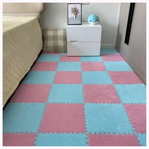 30 Stück Flauschige Schaumstoff-Bodenfliesen, 30 X 30 X 1 cm, Dicke, Flauschige Teppichmatten for Das Wohnzimmer(Blue+Pink) von NMVAWIPT
