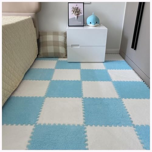 30 Stück Flauschige Schaumstoff-Bodenfliesen, 30 X 30 X 1 cm, Dicke, Flauschige Teppichmatten for Das Wohnzimmer(Blue+White) von NMVAWIPT