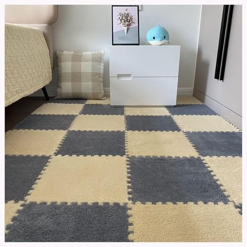 30 Stück Flauschige Schaumstoff-Bodenfliesen, 30 X 30 X 1 cm, Dicke, Flauschige Teppichmatten for Das Wohnzimmer(Gray+Light Brown) von NMVAWIPT