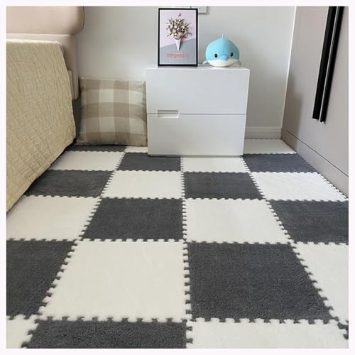 30 Stück Flauschige Schaumstoff-Bodenfliesen, 30 X 30 X 1 cm, Dicke, Flauschige Teppichmatten for Das Wohnzimmer(Gray+White) von NMVAWIPT