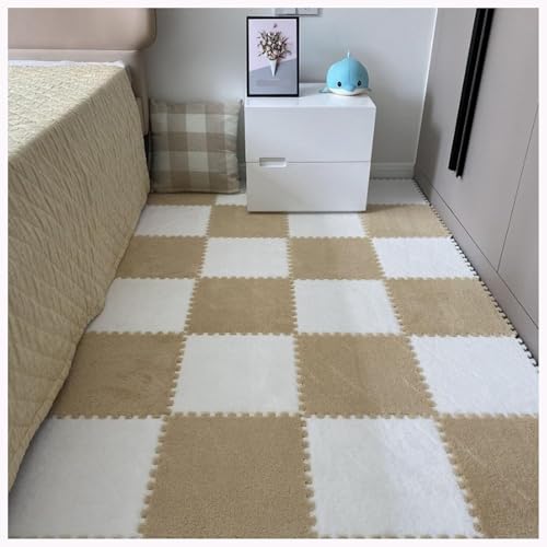 30 Stück Flauschige Schaumstoff-Bodenfliesen, 30 X 30 X 1 cm, Dicke, Flauschige Teppichmatten for Das Wohnzimmer(Light Brown+White) von NMVAWIPT