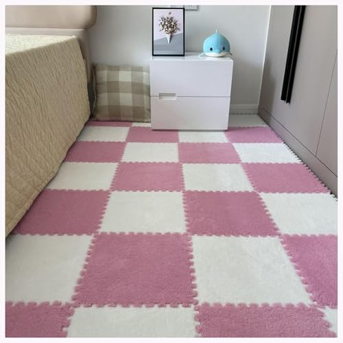 30 Stück Flauschige Schaumstoff-Bodenfliesen, 30 X 30 X 1 cm, Dicke, Flauschige Teppichmatten for Das Wohnzimmer(Pink+White) von NMVAWIPT