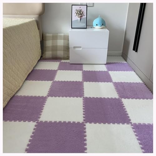 30 Stück Flauschige Schaumstoff-Bodenfliesen, 30 X 30 X 1 cm, Dicke, Flauschige Teppichmatten for Das Wohnzimmer(Purple+White) von NMVAWIPT