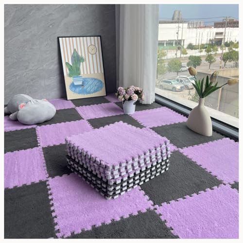 30 Stück Weicher, Flauschiger Ineinandergreifender Schaumstoffteppich, Dicke 0,4-Zoll-Fliesen, Quadratische Plüsch-Puzzle-Bodenmatte, rutschfeste Eva-Puzzlefliesen(Gray+Light Purple) von NMVAWIPT