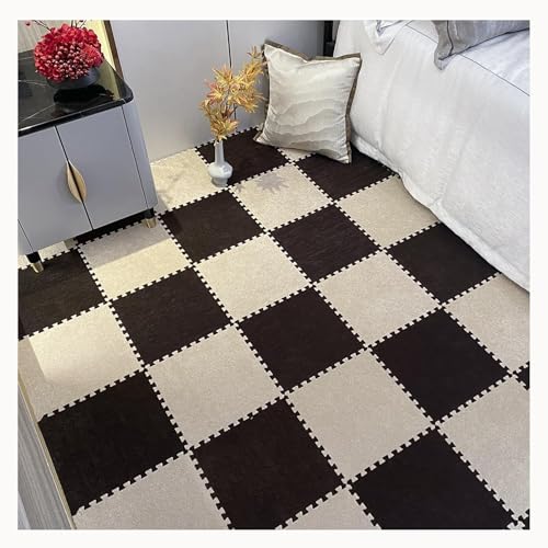 30 Stück Zottelige Ineinander Greifende Schaumstoff-Teppichfliesen 12 X 12 Zoll, Flauschige Puzzlematten for Den Boden, Plüschschaumstoffmatten(Coffee+Khaki) von NMVAWIPT