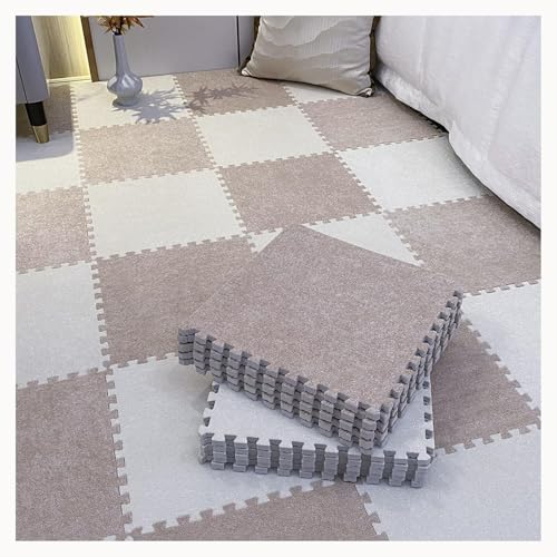 30 Stück Zottelige Ineinander Greifende Schaumstoff-Teppichfliesen 12 X 12 Zoll, Flauschige Puzzlematten for Den Boden, Plüschschaumstoffmatten(Khaki+White) von NMVAWIPT