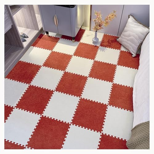30 Stück Zottelige Ineinander Greifende Schaumstoff-Teppichfliesen 12 X 12 Zoll, Flauschige Puzzlematten for Den Boden, Plüschschaumstoffmatten(Orange+White) von NMVAWIPT