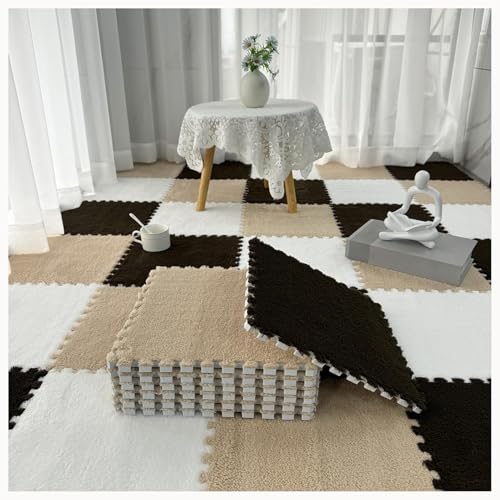 30 Stück rutschfeste Bodenfliesen Aus Ineinandergreifendem Plüschschaum, Dicke 0,4-Zoll-Puzzlematten for Den Boden, Flauschige Bodenteppiche(Dark Brown+Light Brown+White) von NMVAWIPT