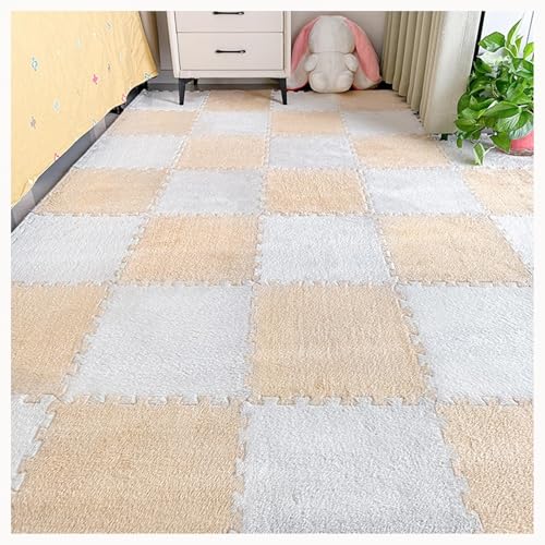 30 X 30 X 1 cm, Quadratisch – 100 Stück, Flauschige Puzzlematten for Den Boden, Plüschschaummatte, Ineinander Greifende Teppichfliesen(White+Camel) von NMVAWIPT