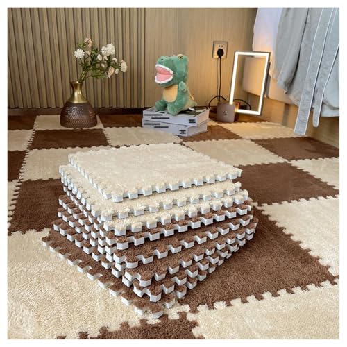 30 X 30 cm Große Quadrate, Ineinander Greifende Bodenfliesen Aus Plüschschaum, 16 Flauschige Puzzle-Teppiche for Das Wohnzimmer, Selbst Zuschneidbare Kletter-Spielmatte(Apricot+Dark Brown) von NMVAWIPT