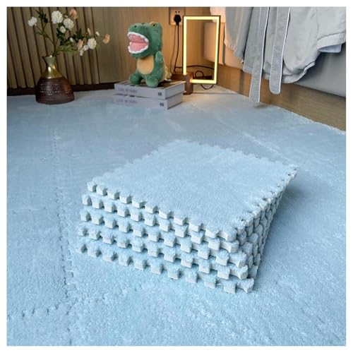 30 X 30 cm Große Quadrate, Ineinander Greifende Bodenfliesen Aus Plüschschaum, 16 Flauschige Puzzle-Teppiche for Das Wohnzimmer, Selbst Zuschneidbare Kletter-Spielmatte(Blue) von NMVAWIPT