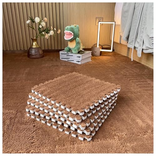 30 X 30 cm Große Quadrate, Ineinander Greifende Bodenfliesen Aus Plüschschaum, 16 Flauschige Puzzle-Teppiche for Das Wohnzimmer, Selbst Zuschneidbare Kletter-Spielmatte(Dark Brown) von NMVAWIPT