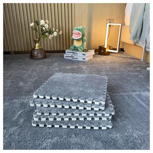 30 X 30 cm Große Quadrate, Ineinander Greifende Bodenfliesen Aus Plüschschaum, 16 Flauschige Puzzle-Teppiche for Das Wohnzimmer, Selbst Zuschneidbare Kletter-Spielmatte(Gray) von NMVAWIPT