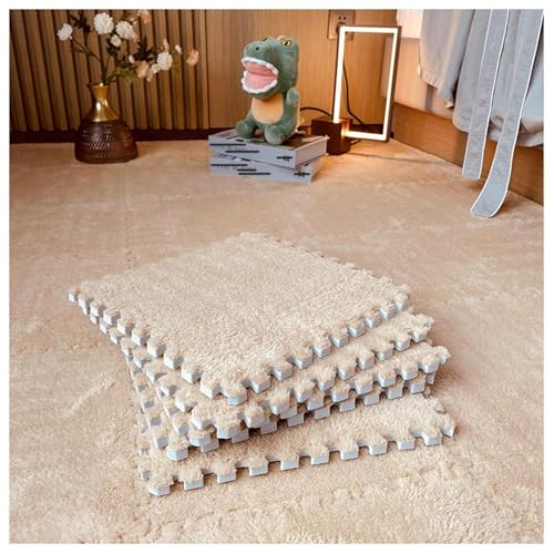 30 X 30 cm Große Quadrate, Ineinander Greifende Bodenfliesen Aus Plüschschaum, 16 Flauschige Puzzle-Teppiche for Das Wohnzimmer, Selbst Zuschneidbare Kletter-Spielmatte(Light Brown) von NMVAWIPT
