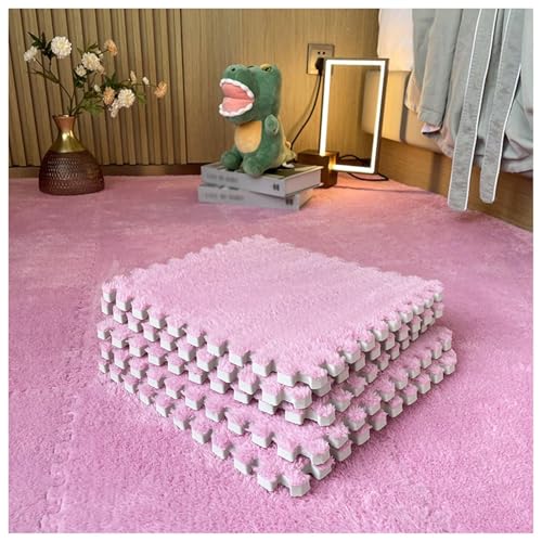 30 X 30 cm Große Quadrate, Ineinander Greifende Bodenfliesen Aus Plüschschaum, 16 Flauschige Puzzle-Teppiche for Das Wohnzimmer, Selbst Zuschneidbare Kletter-Spielmatte(Pink) von NMVAWIPT