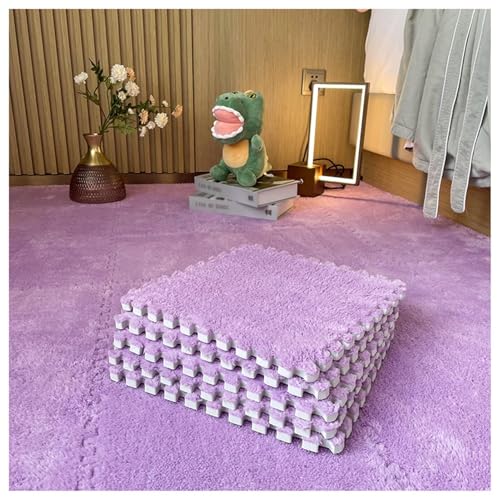30 X 30 cm Große Quadrate, Ineinander Greifende Bodenfliesen Aus Plüschschaum, 16 Flauschige Puzzle-Teppiche for Das Wohnzimmer, Selbst Zuschneidbare Kletter-Spielmatte(Purple) von NMVAWIPT