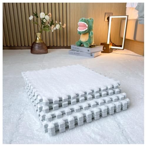 30 X 30 cm Große Quadrate, Ineinander Greifende Bodenfliesen Aus Plüschschaum, 16 Flauschige Puzzle-Teppiche for Das Wohnzimmer, Selbst Zuschneidbare Kletter-Spielmatte(White) von NMVAWIPT