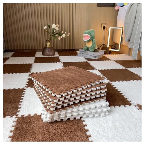 30 X 30 cm Große Quadrate, Ineinander Greifende Bodenfliesen Aus Plüschschaum, 16 Flauschige Puzzle-Teppiche for Das Wohnzimmer, Selbst Zuschneidbare Kletter-Spielmatte(White+Dark Brown) von NMVAWIPT