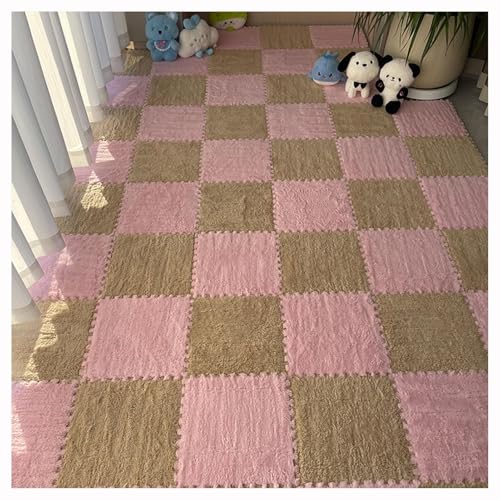 30 X 30 cm Quadratische Flauschige Schaumstofffliesen, Plüschteppich-Puzzlematten for Den Boden, Ineinander Greifende Schaumstoff-Bodenmatte(Pink+Apricot,16pcs) von NMVAWIPT