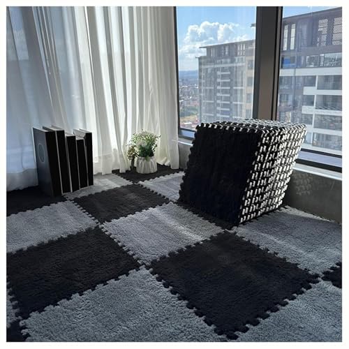 30 cm Quadratische Puzzle-Spielmatte Aus Eva, 64 Ineinander Greifende Bodenfliesen, Teppichmatten Aus Schaumstoffplüsch, Leicht Zu Reinigende Schaumstoffmatten.(Black+Grey) von NMVAWIPT