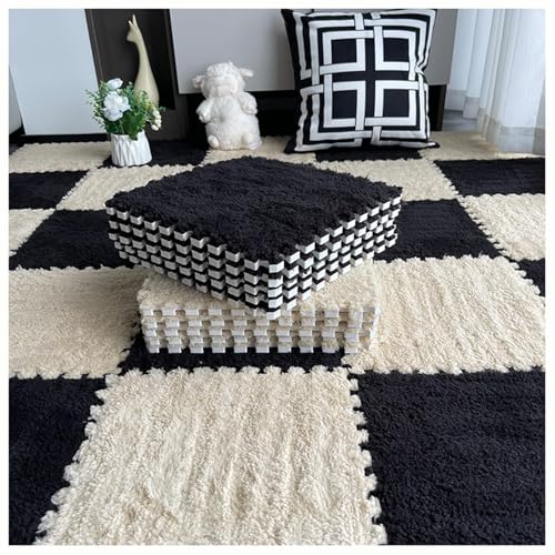 30 cm Quadratische Puzzle-Spielmatte Aus Eva, 64 Ineinander Greifende Bodenfliesen, Teppichmatten Aus Schaumstoffplüsch, Leicht Zu Reinigende Schaumstoffmatten.(Black+Light Coffee) von NMVAWIPT