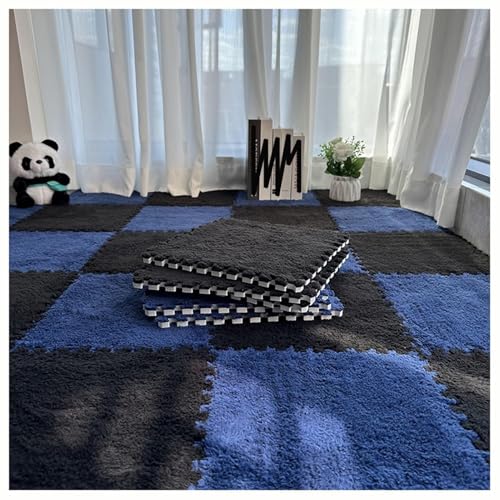 30 cm Quadratische Puzzle-Spielmatte Aus Eva, 64 Ineinander Greifende Bodenfliesen, Teppichmatten Aus Schaumstoffplüsch, Leicht Zu Reinigende Schaumstoffmatten.(Black+Navy Blue) von NMVAWIPT