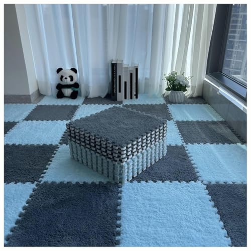 30 cm Quadratische Puzzle-Spielmatte Aus Eva, 64 Ineinander Greifende Bodenfliesen, Teppichmatten Aus Schaumstoffplüsch, Leicht Zu Reinigende Schaumstoffmatten.(Blue+Grey) von NMVAWIPT