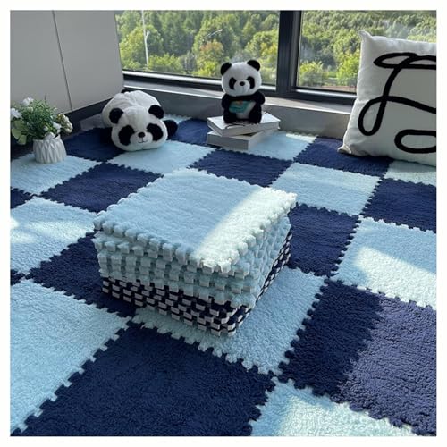 30 cm Quadratische Puzzle-Spielmatte Aus Eva, 64 Ineinander Greifende Bodenfliesen, Teppichmatten Aus Schaumstoffplüsch, Leicht Zu Reinigende Schaumstoffmatten.(Blue+Navy Blue) von NMVAWIPT