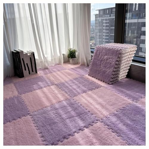 30 cm Quadratische Puzzle-Spielmatte Aus Eva, 64 Ineinander Greifende Bodenfliesen, Teppichmatten Aus Schaumstoffplüsch, Leicht Zu Reinigende Schaumstoffmatten.(Pink+Purple) von NMVAWIPT