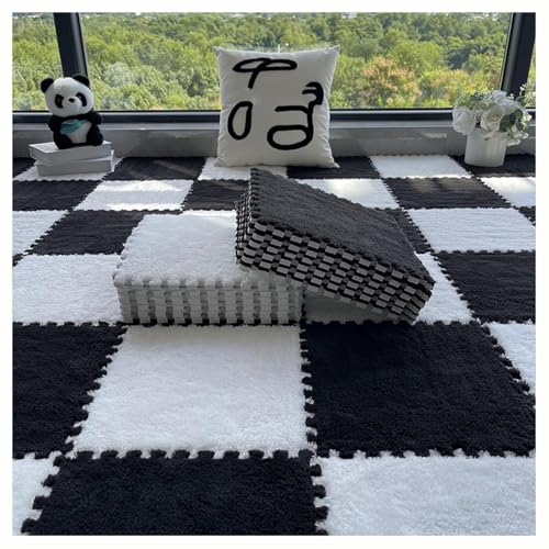 30 cm Quadratische Puzzle-Spielmatte Aus Eva, 64 Ineinander Greifende Bodenfliesen, Teppichmatten Aus Schaumstoffplüsch, Leicht Zu Reinigende Schaumstoffmatten.(White+Black) von NMVAWIPT