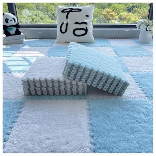 30 cm Quadratische Puzzle-Spielmatte Aus Eva, 64 Ineinander Greifende Bodenfliesen, Teppichmatten Aus Schaumstoffplüsch, Leicht Zu Reinigende Schaumstoffmatten.(White+Blue) von NMVAWIPT