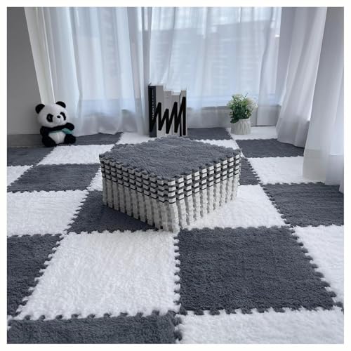 30 cm Quadratische Puzzle-Spielmatte Aus Eva, 64 Ineinander Greifende Bodenfliesen, Teppichmatten Aus Schaumstoffplüsch, Leicht Zu Reinigende Schaumstoffmatten.(White+Grey) von NMVAWIPT