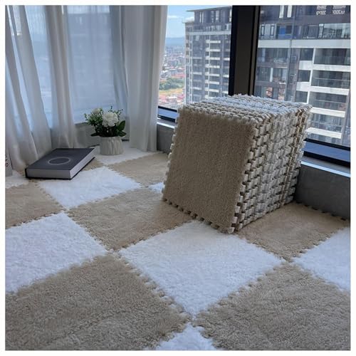 30 cm Quadratische Puzzle-Spielmatte Aus Eva, 64 Ineinander Greifende Bodenfliesen, Teppichmatten Aus Schaumstoffplüsch, Leicht Zu Reinigende Schaumstoffmatten.(White+Light Coffee) von NMVAWIPT