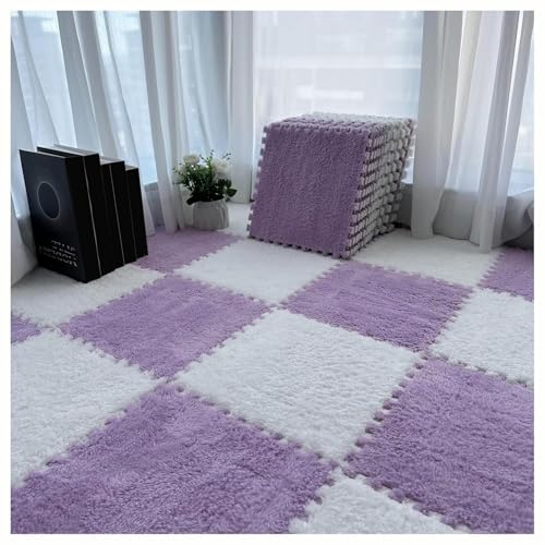 30 cm Quadratische Puzzle-Spielmatte Aus Eva, 64 Ineinander Greifende Bodenfliesen, Teppichmatten Aus Schaumstoffplüsch, Leicht Zu Reinigende Schaumstoffmatten.(White+Purple) von NMVAWIPT