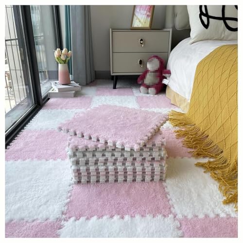 30 cm Quadratische Puzzle-Spielmatte Aus Eva, 64 Ineinander Greifende Bodenfliesen, Teppichmatten Aus Schaumstoffplüsch, Leicht Zu Reinigende Schaumstoffmatten.(White+pink) von NMVAWIPT
