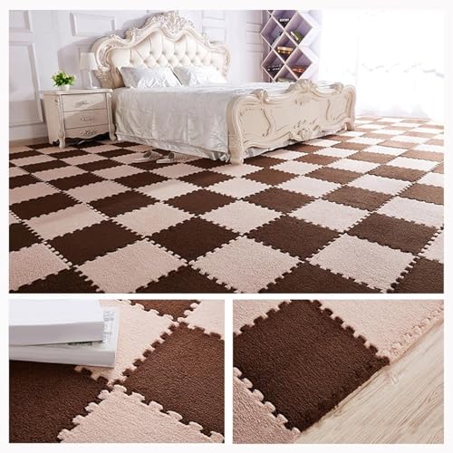 30-teiliger Quadratischer Puzzle-Teppich, 20 X 20 Zoll Ineinander Greifende Schaumstoff-Teppichfliesen Mit Rand, Plüsch-Puzzle-Bodenmatte(Dark Brown+Light Brown) von NMVAWIPT