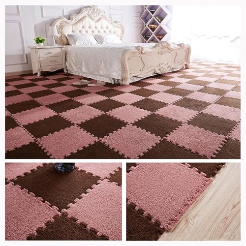 30-teiliger Quadratischer Puzzle-Teppich, 20 X 20 Zoll Ineinander Greifende Schaumstoff-Teppichfliesen Mit Rand, Plüsch-Puzzle-Bodenmatte(Dark Brown+Light Red) von NMVAWIPT