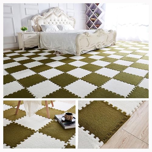 30-teiliger Quadratischer Puzzle-Teppich, 20 X 20 Zoll Ineinander Greifende Schaumstoff-Teppichfliesen Mit Rand, Plüsch-Puzzle-Bodenmatte(Green+White) von NMVAWIPT