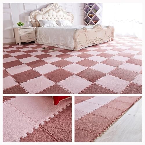30-teiliger Quadratischer Puzzle-Teppich, 20 X 20 Zoll Ineinander Greifende Schaumstoff-Teppichfliesen Mit Rand, Plüsch-Puzzle-Bodenmatte(Pink+Light Red) von NMVAWIPT