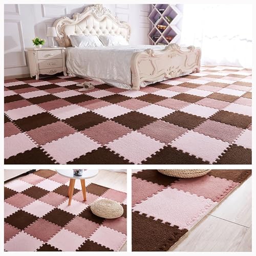 30-teiliger Quadratischer Puzzle-Teppich, 20 X 20 Zoll Ineinander Greifende Schaumstoff-Teppichfliesen Mit Rand, Plüsch-Puzzle-Bodenmatte(Pink+Light Red+Dark Brown) von NMVAWIPT