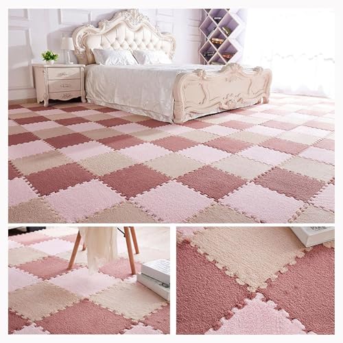 30-teiliger Quadratischer Puzzle-Teppich, 20 X 20 Zoll Ineinander Greifende Schaumstoff-Teppichfliesen Mit Rand, Plüsch-Puzzle-Bodenmatte(Pink+Light Red+Light Brown) von NMVAWIPT