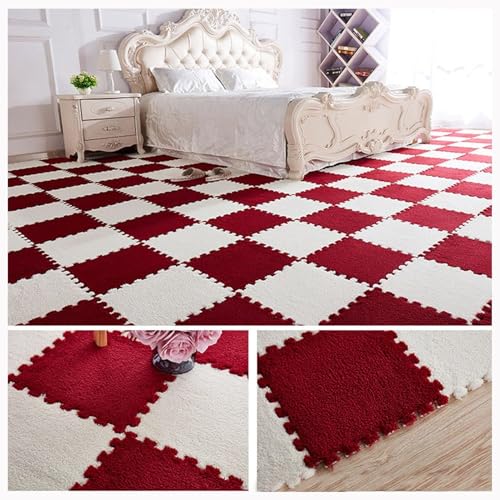 30-teiliger Quadratischer Puzzle-Teppich, 20 X 20 Zoll Ineinander Greifende Schaumstoff-Teppichfliesen Mit Rand, Plüsch-Puzzle-Bodenmatte(Red+White) von NMVAWIPT