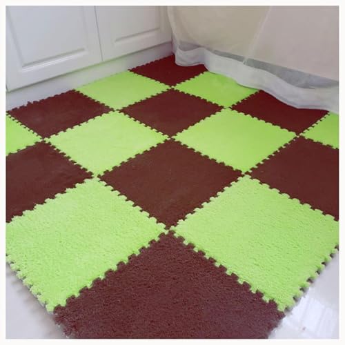 30-teiliges Fliesen-Bodenset Aus Plüsch-Puzzleschaumstoff, Quadratischer Ineinandergreifender Schaumstoffteppich, Rutschfester Teppich for Wohnzimmer Und Schlafzimmer(Dark Brown+Green) von NMVAWIPT