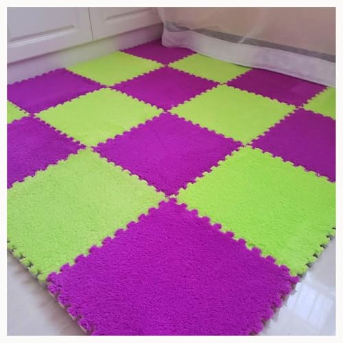 30-teiliges Fliesen-Bodenset Aus Plüsch-Puzzleschaumstoff, Quadratischer Ineinandergreifender Schaumstoffteppich, Rutschfester Teppich for Wohnzimmer Und Schlafzimmer(Purple+Green) von NMVAWIPT