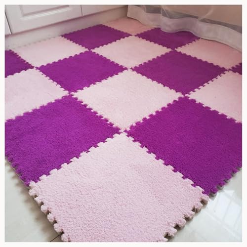 30-teiliges Fliesen-Bodenset Aus Plüsch-Puzzleschaumstoff, Quadratischer Ineinandergreifender Schaumstoffteppich, Rutschfester Teppich for Wohnzimmer Und Schlafzimmer(Purple+Pink) von NMVAWIPT