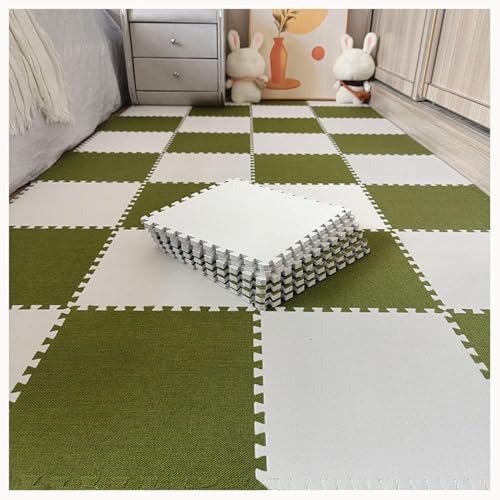 36 Stücke Platz 30x30x1cm Ineinander Greifen Schaum Teppich Fliesen Teppich Mit Grenze, Puzzle Matten for Boden(Green+White) von NMVAWIPT
