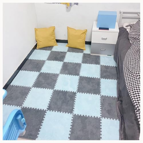 40 Stück 12 X 12 Zoll Zottelige, rutschfeste Ineinander Greifende Teppichfliesen, Bodenmatte Aus Plüschpuzzleschaum, Flauschige Puzzlefliesen(Gray+Sky Blue) von NMVAWIPT